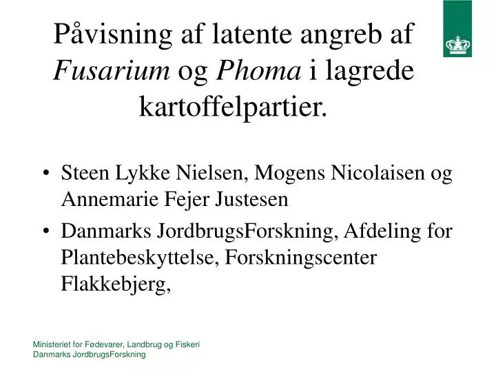 p visning af latente angreb af fusarium og phoma i lagrede kartoffelpartier