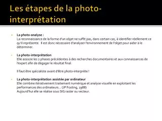 les tapes de la photo interpr tation