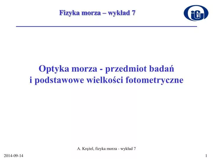 optyka morza przedmiot bada i podstawowe wielko ci fotometryczne