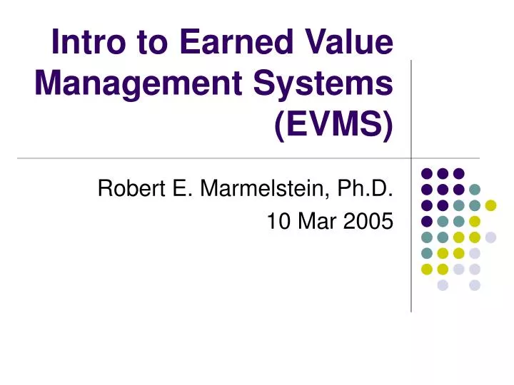 intro to earned value management systems evms