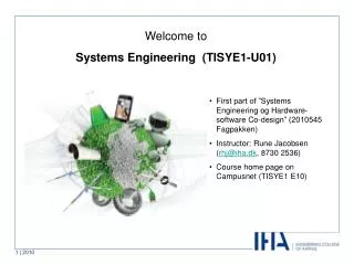 Welcome to Systems Engineering (TISYE1-U01)