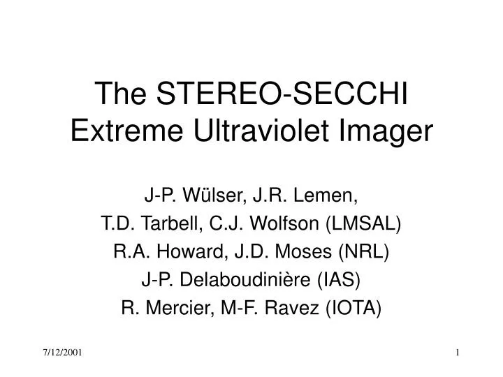 the stereo secchi extreme ultraviolet imager