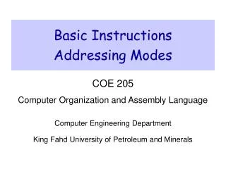 Basic Instructions Addressing Modes