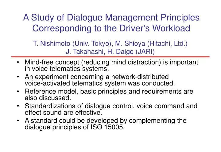 a study of dialogue management principles corresponding to the driver s workload
