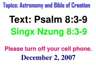 Topics: Astronomy and Bible of Creation
