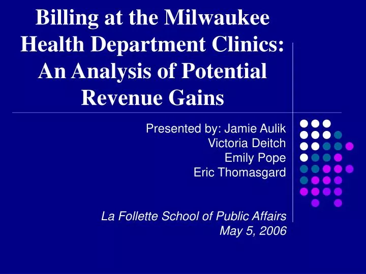 billing at the milwaukee health department clinics an analysis of potential revenue gains