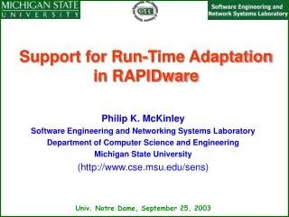 Support for Run-Time Adaptation in RAPIDware
