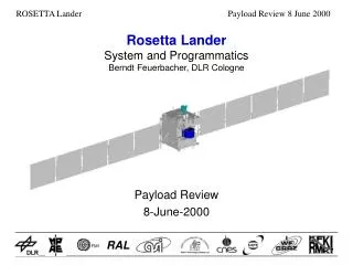 Rosetta Lander System and Programmatics Berndt Feuerbacher, DLR Cologne