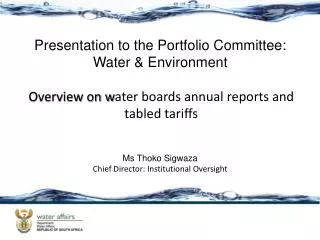 Overview on w ater boards annual reports and tabled tariffs