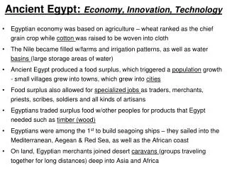 Ancient Egypt: Economy, Innovation, Technology