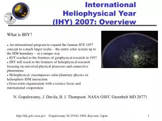 International Heliophysical Year (IHY) 2007: Overview
