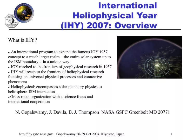 international heliophysical year ihy 2007 overview