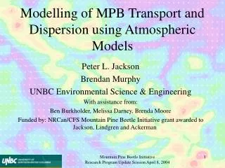 Modelling of MPB Transport and Dispersion using Atmospheric Models