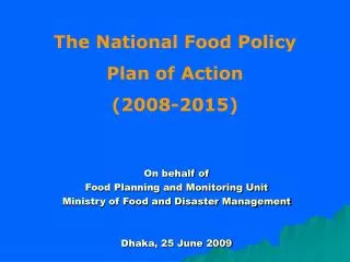 The National Food Policy Plan of Action (2008-2015)