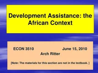 Development Assistance: the African Context