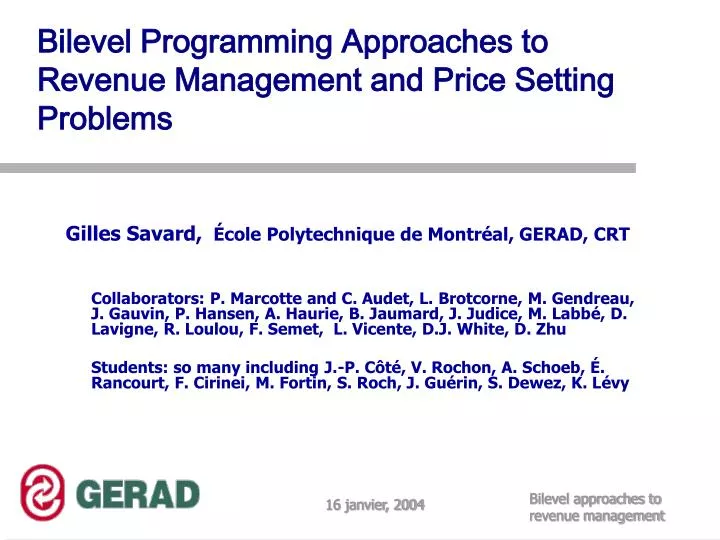 bilevel programming approaches to revenue management and price setting problems