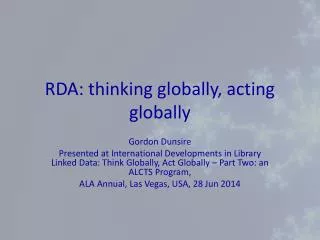 RDA: thinking globally, acting globally