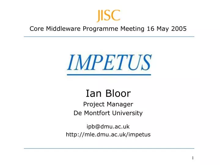 core middleware programme meeting 16 may 2005