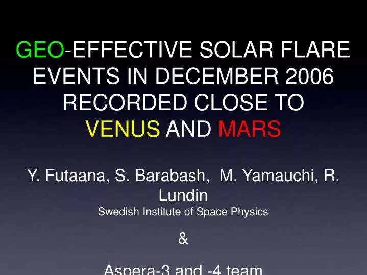 geo effective solar flare events in december 2006 recorded close to venus and mars