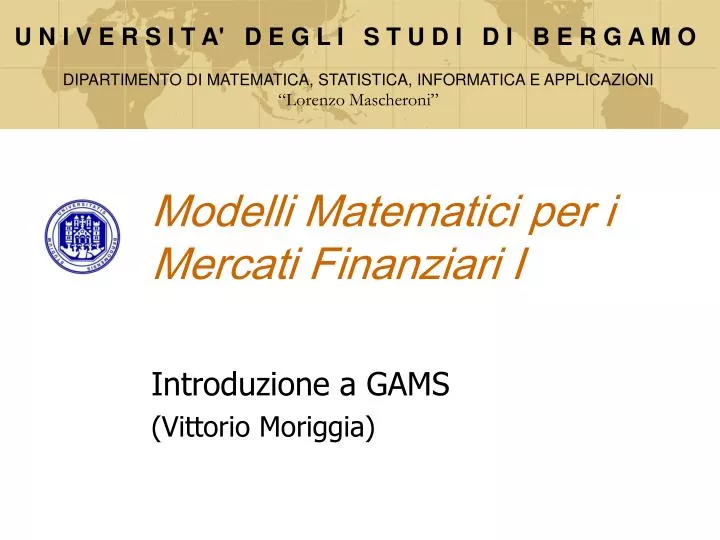 modelli matematici per i mercati finanziari i