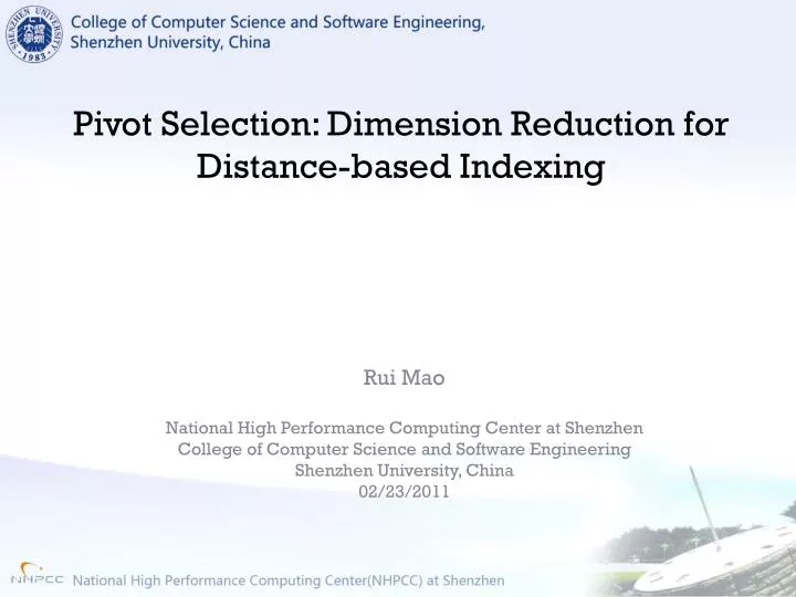 pivot selection dimension reduction for distance based indexing
