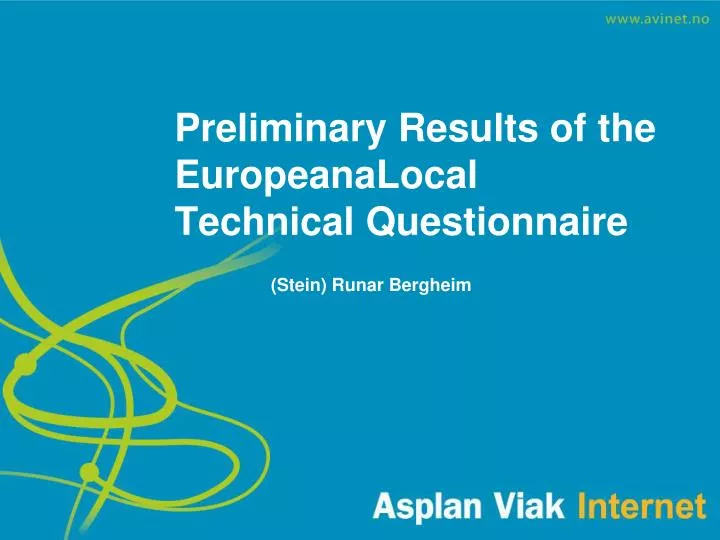 preliminary results of the europeanalocal technical questionnaire