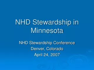 NHD Stewardship in Minnesota