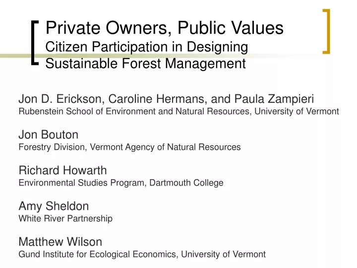 private owners public values citizen participation in designing sustainable forest management