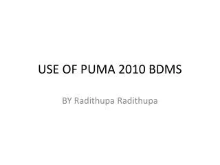 USE OF PUMA 2010 BDMS