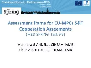 Assessment frame for EU-MPCs S&amp;T Cooperation Agreements (MED-SPRING, Task 9.5)