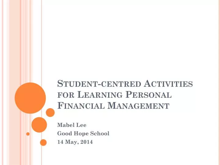 student centred activities for learning personal financial management