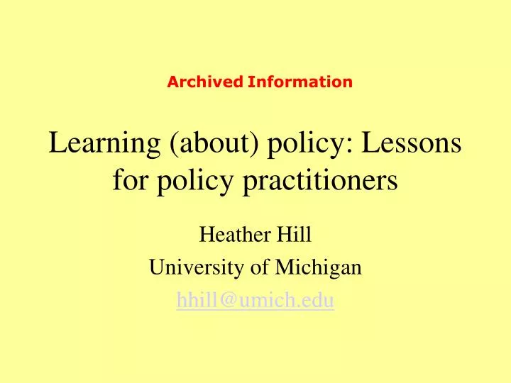 learning about policy lessons for policy practitioners