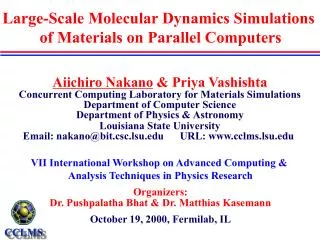 Large-Scale Molecular Dynamics Simulations of Materials on Parallel Computers