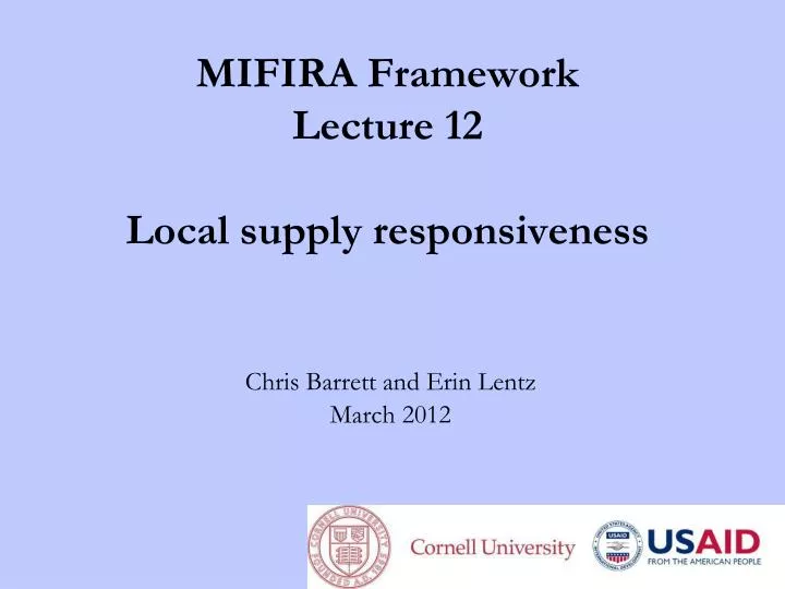 mifira framework lecture 12 local supply responsiveness