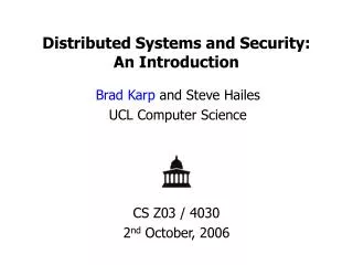 Distributed Systems and Security: An Introduction