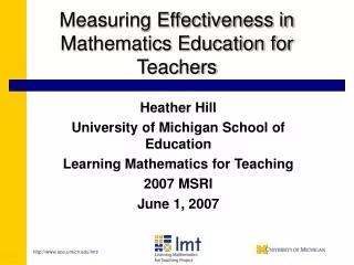 Measuring Effectiveness in Mathematics Education for Teachers