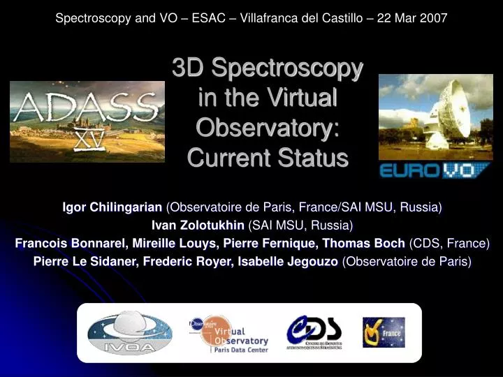 3d spectroscopy in the virtual observatory current status