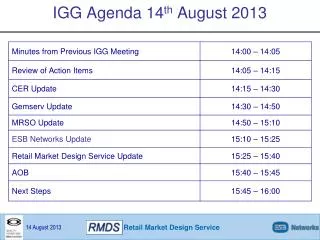 IGG Agenda 14 th August 2013