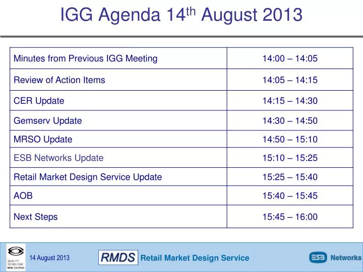 igg agenda 14 th august 2013