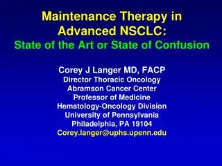 Maintenance Therapy in Advanced NSCLC: State of the Art or State of Confusion