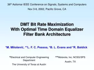 DMT Bit Rate Maximization With Optimal Time Domain Equalizer Filter Bank Architecture