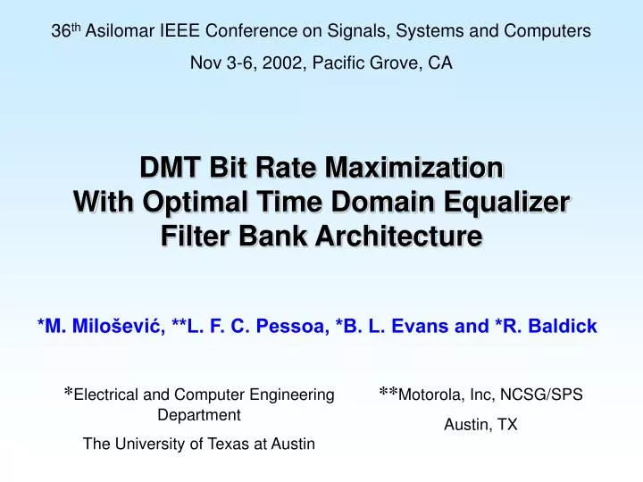 dmt bit rate maximization with optimal time domain equalizer filter bank architecture