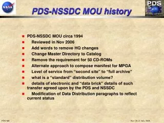 PDS-NSSDC MOU history
