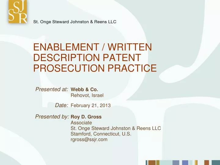 enablement written description patent prosecution practice