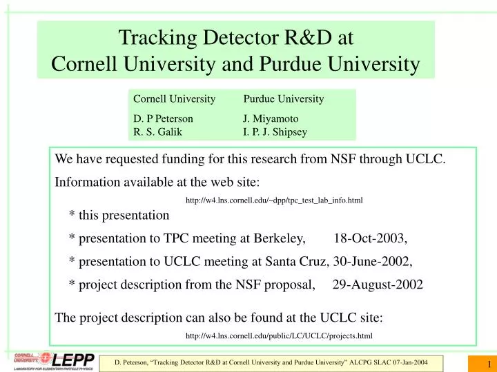 tracking detector r d at cornell university and purdue university