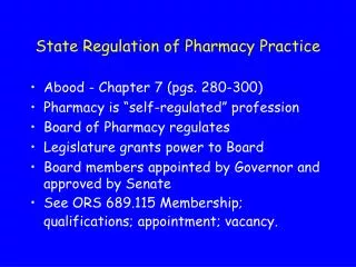 State Regulation of Pharmacy Practice