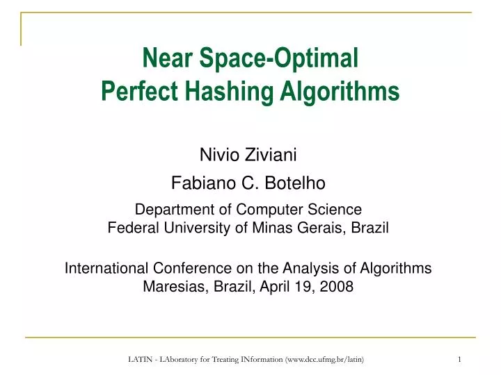 near space optimal perfect hashing algorithms