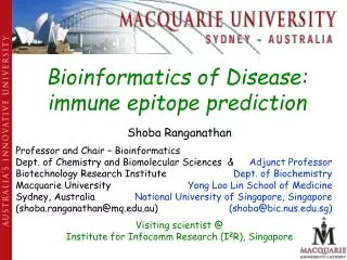 Bioinformatics of Disease: immune epitope prediction