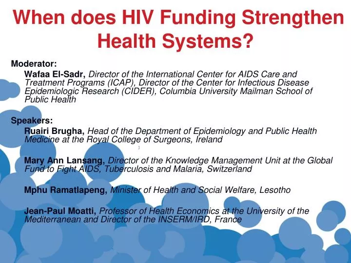 when does hiv funding strengthen health systems