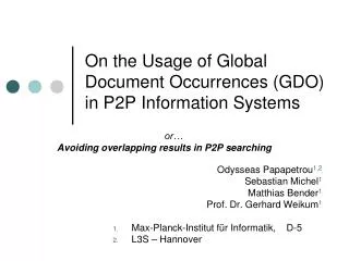 On the Usage of Global Document Occurrences (GDO) in P2P Information Systems